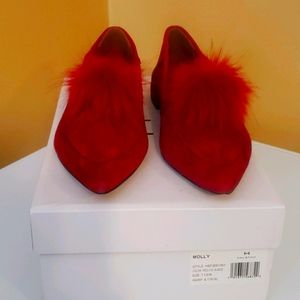 H Halston red suede loafers